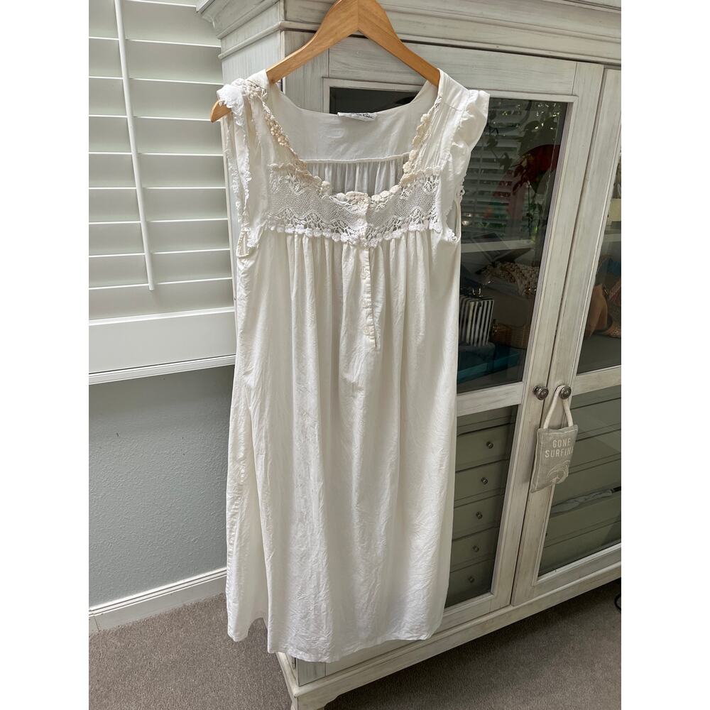 Vintage Oscar de la Renta ivory Cotton Full Length Nightgown Sz M